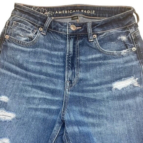 AMERICAN EAGLE Strigid High-Rise Distressed Mom Jeans with Floral Embroidery - Picture 6 of 13